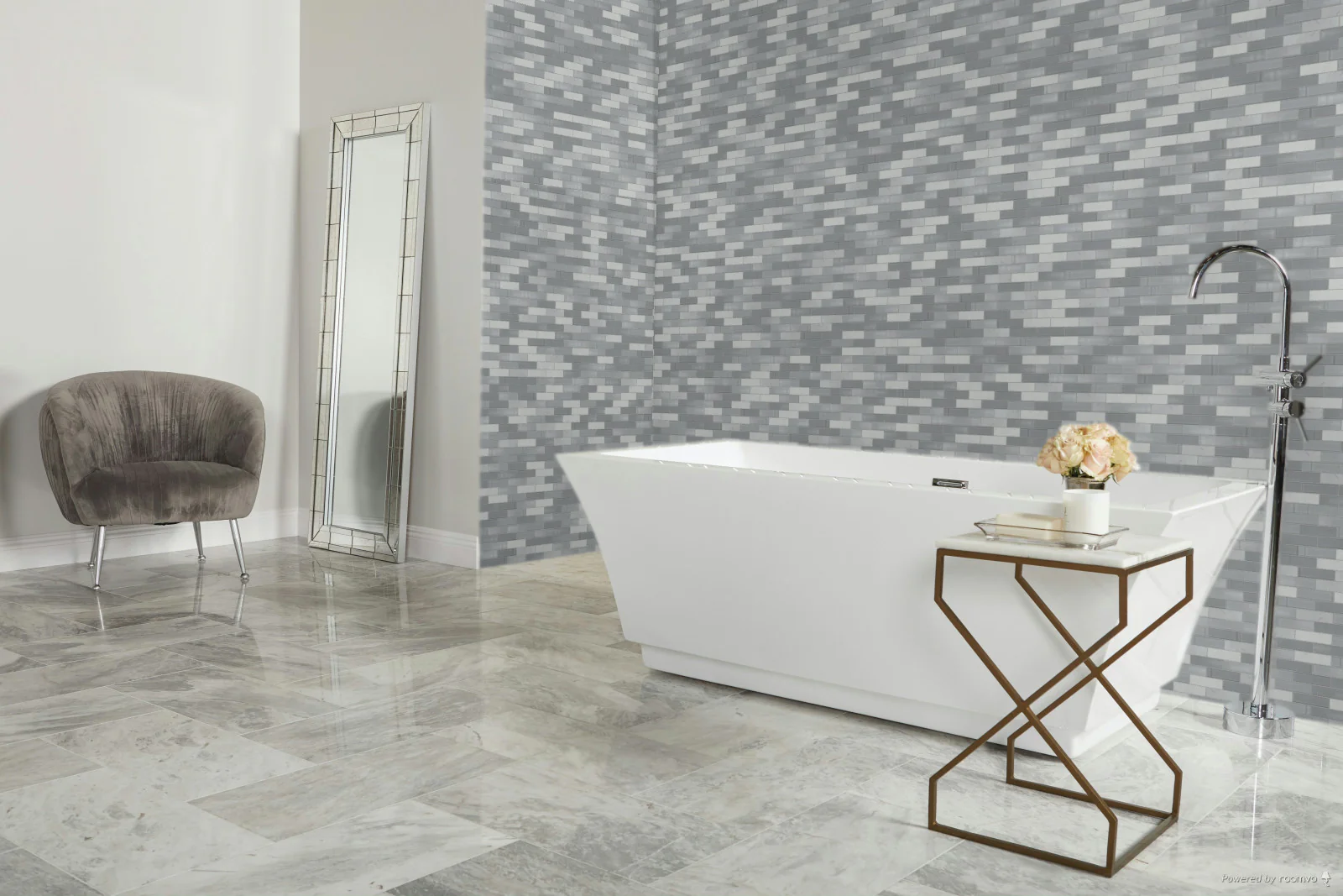 Simplystick Mosaix 1.25X4 Natural Stone Mosaic 12X12 Stormy Mist And Glass Blend - Image 2