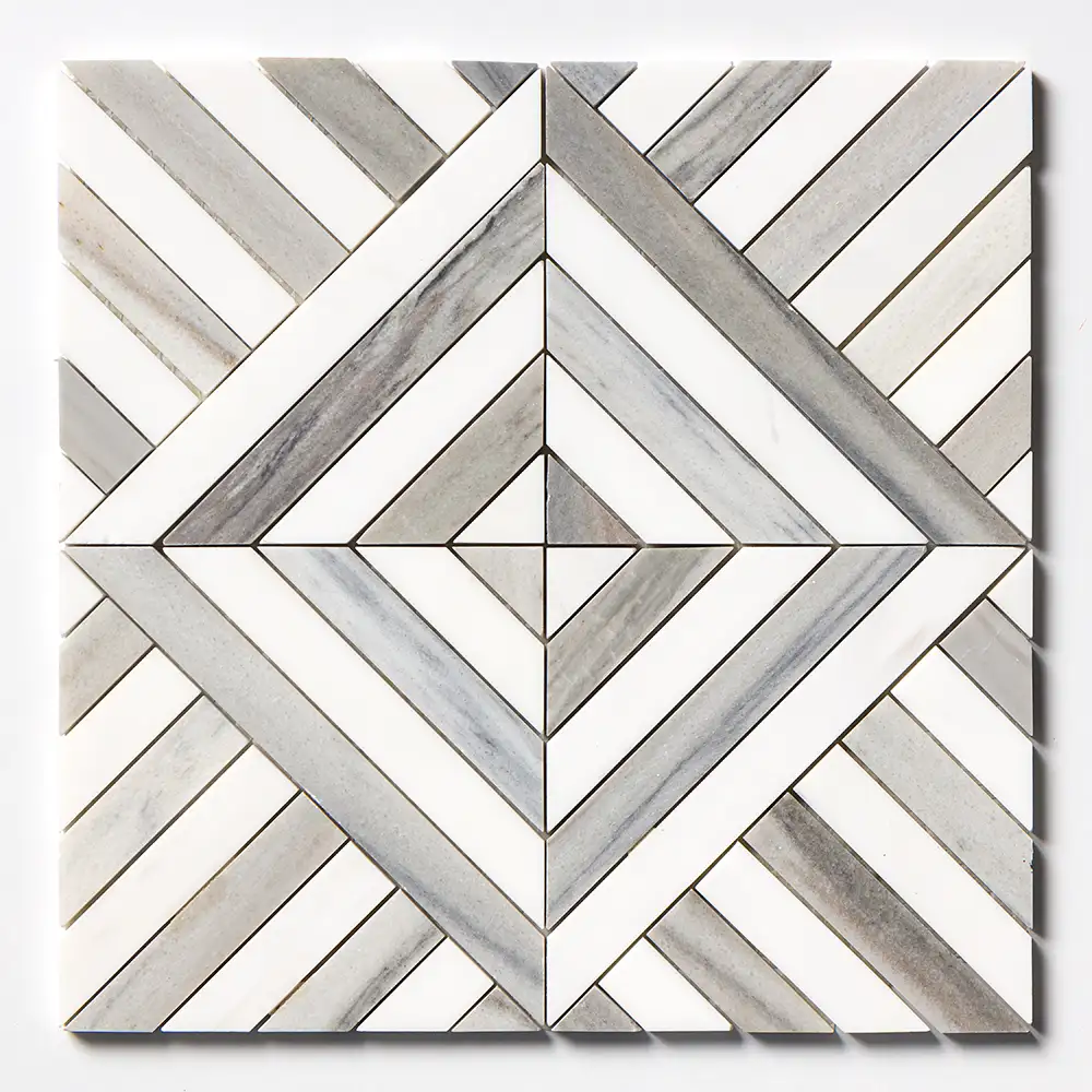 Skyline Honed Marble Ponte Mosaic 14-5/16X14-5/16 Skyline Snow White Honed