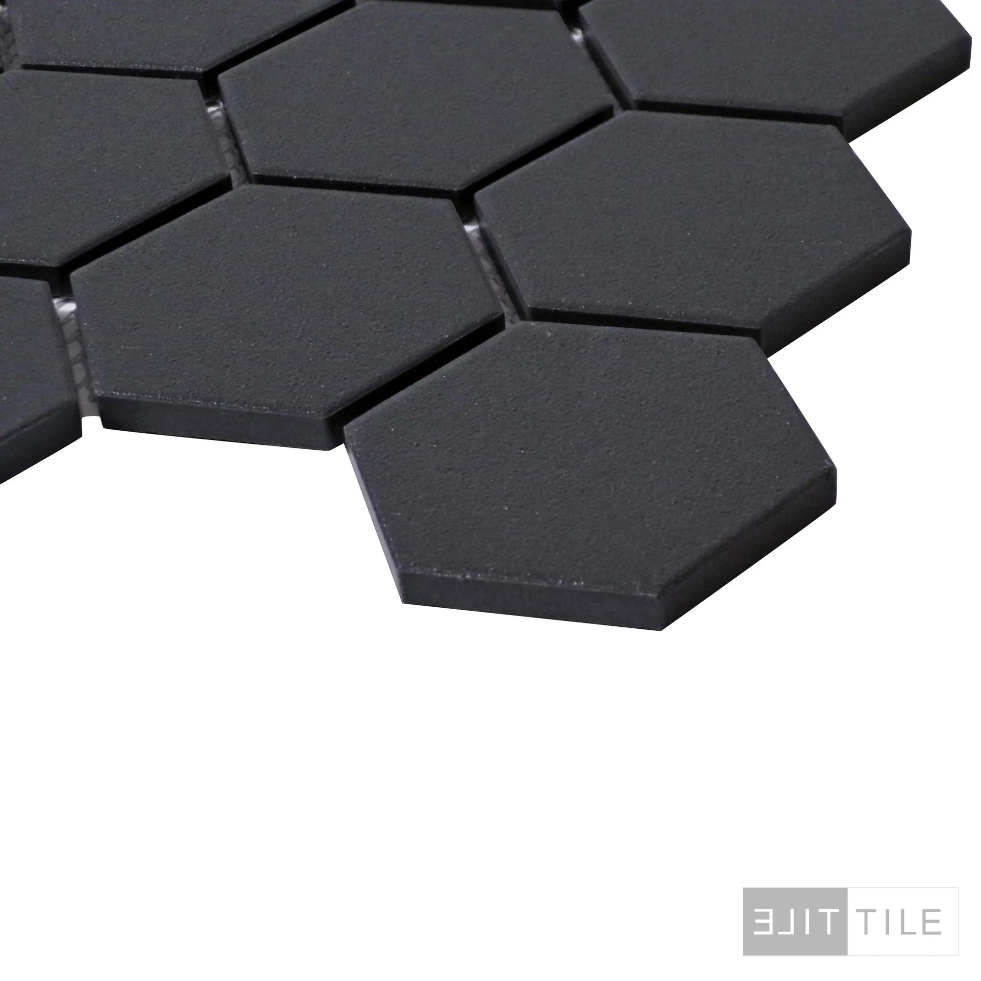 Solids Porcelain Mosaic 2X2 Hex 12X12 Black Matte - Image 3