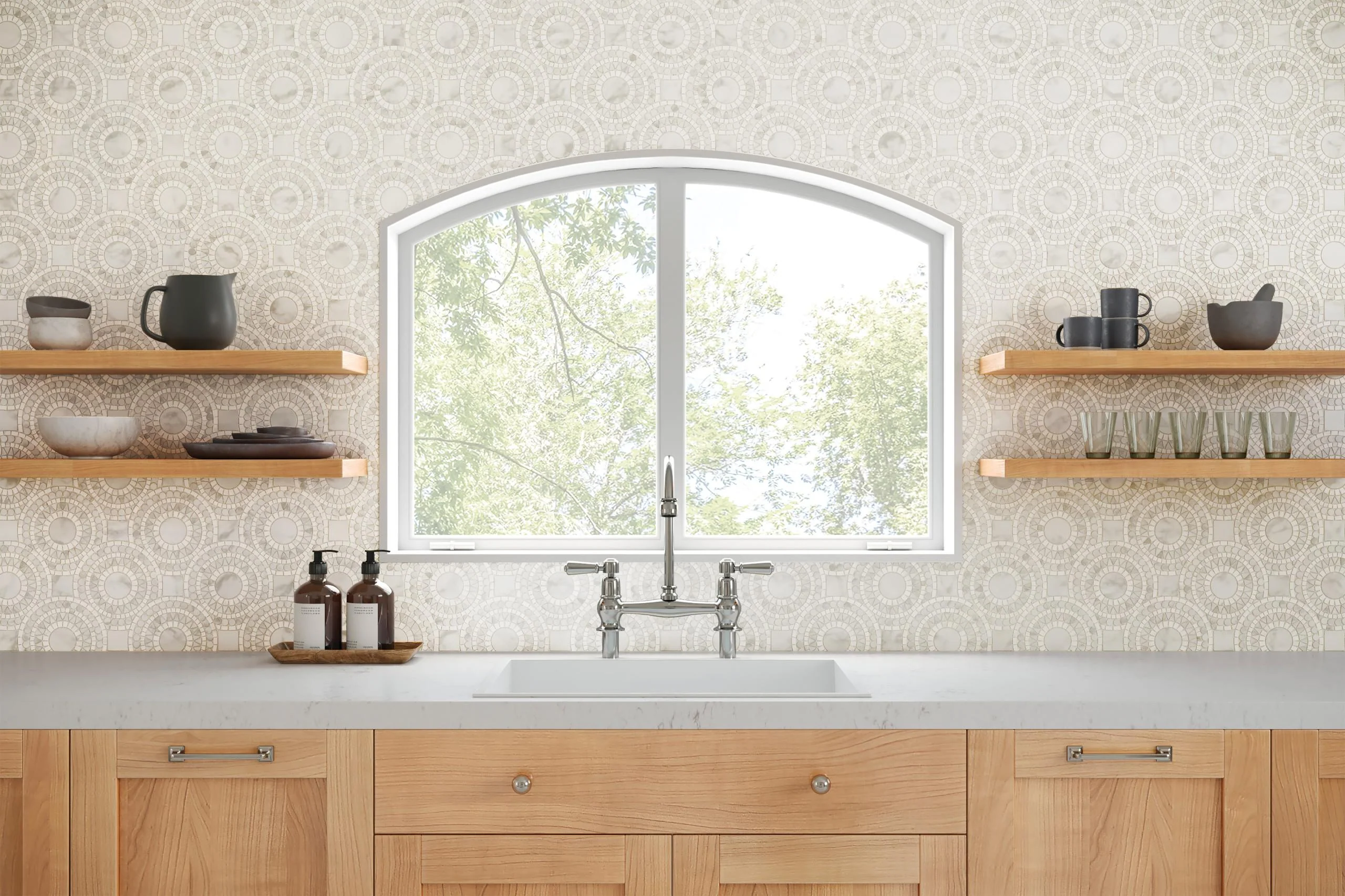 Solis Marble Blend Mosaic Honed 14.25X14.25 White Carrara/White Thassos - Image 2