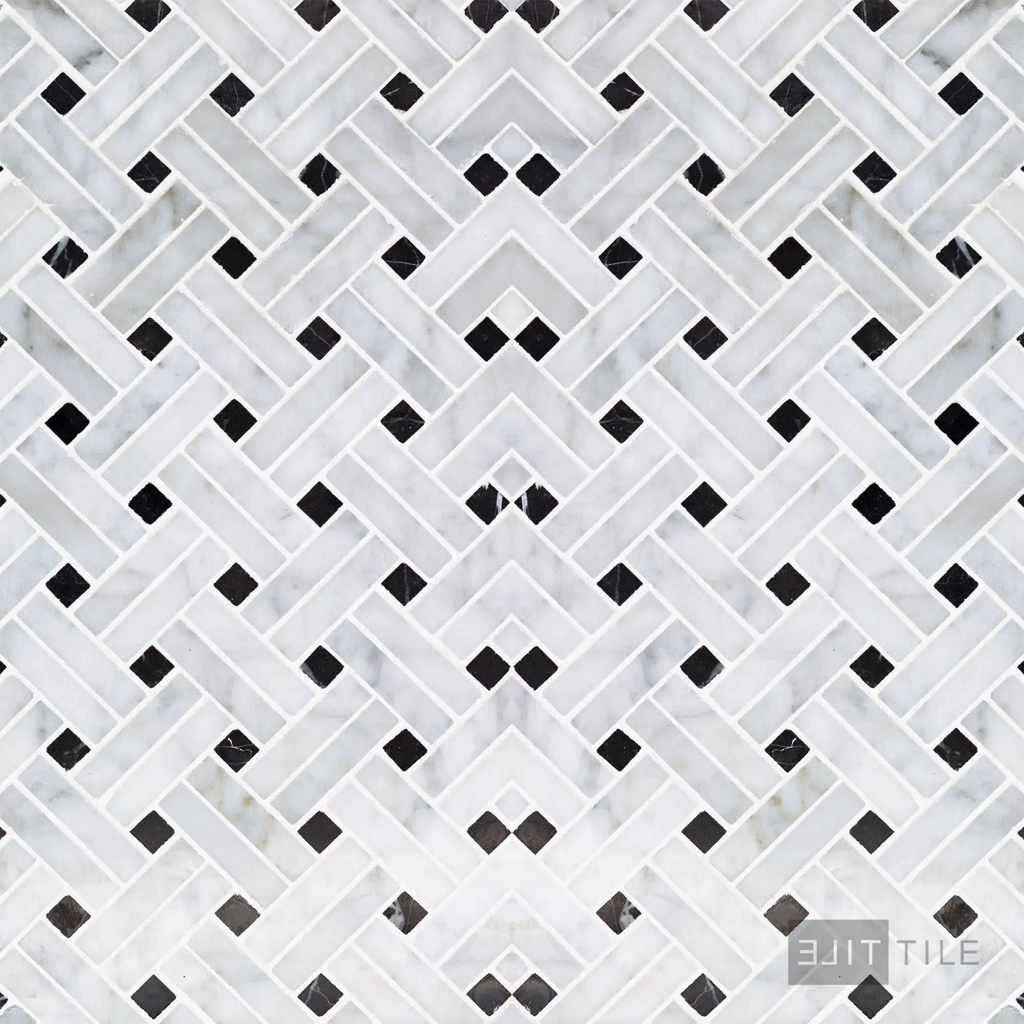 Sto-Re 5/8X2 Stanza Marble Mosaic 11X11 Carrara W/. Black Dot Polished