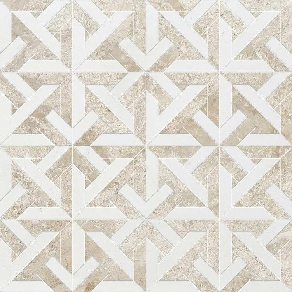 Talya Marma Mosaic 9-11/16X9-11/16 Aspen White Diana Royal Honed