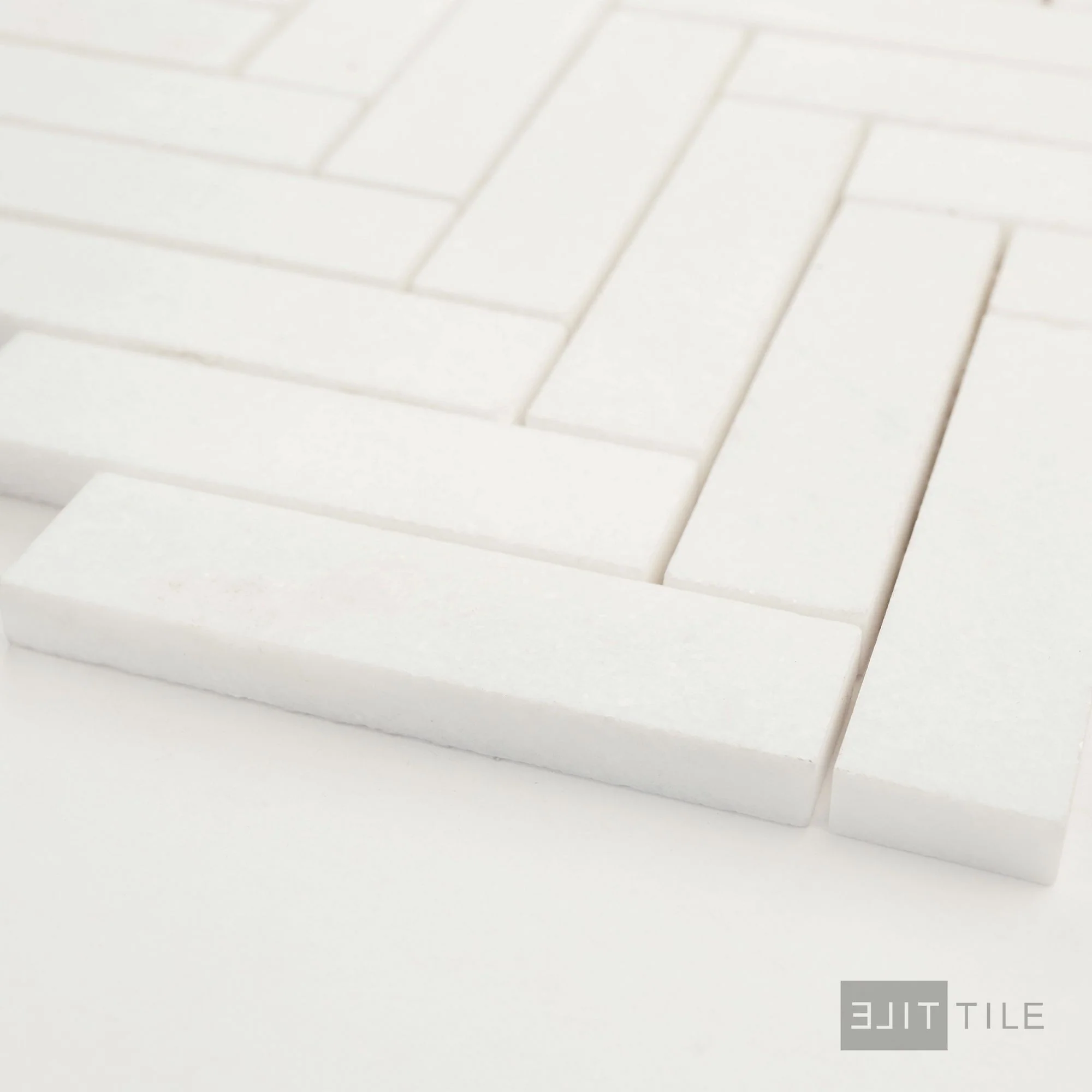 Thassos White Marble 1X4 Herringbone Honed Mosaic - Image 4