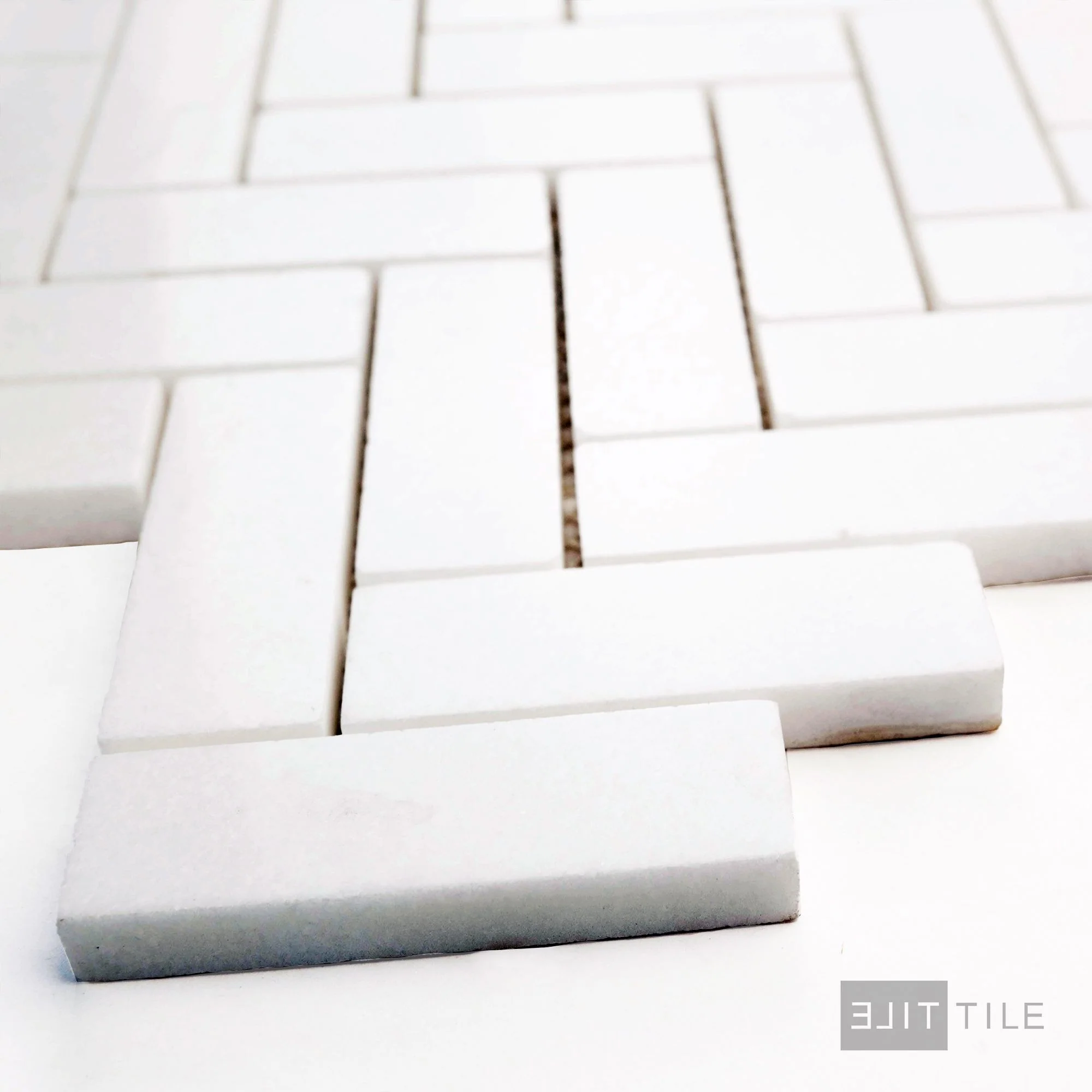 Thassos White Marble 1X3 Herringbone Polished Mosaic - Image 3