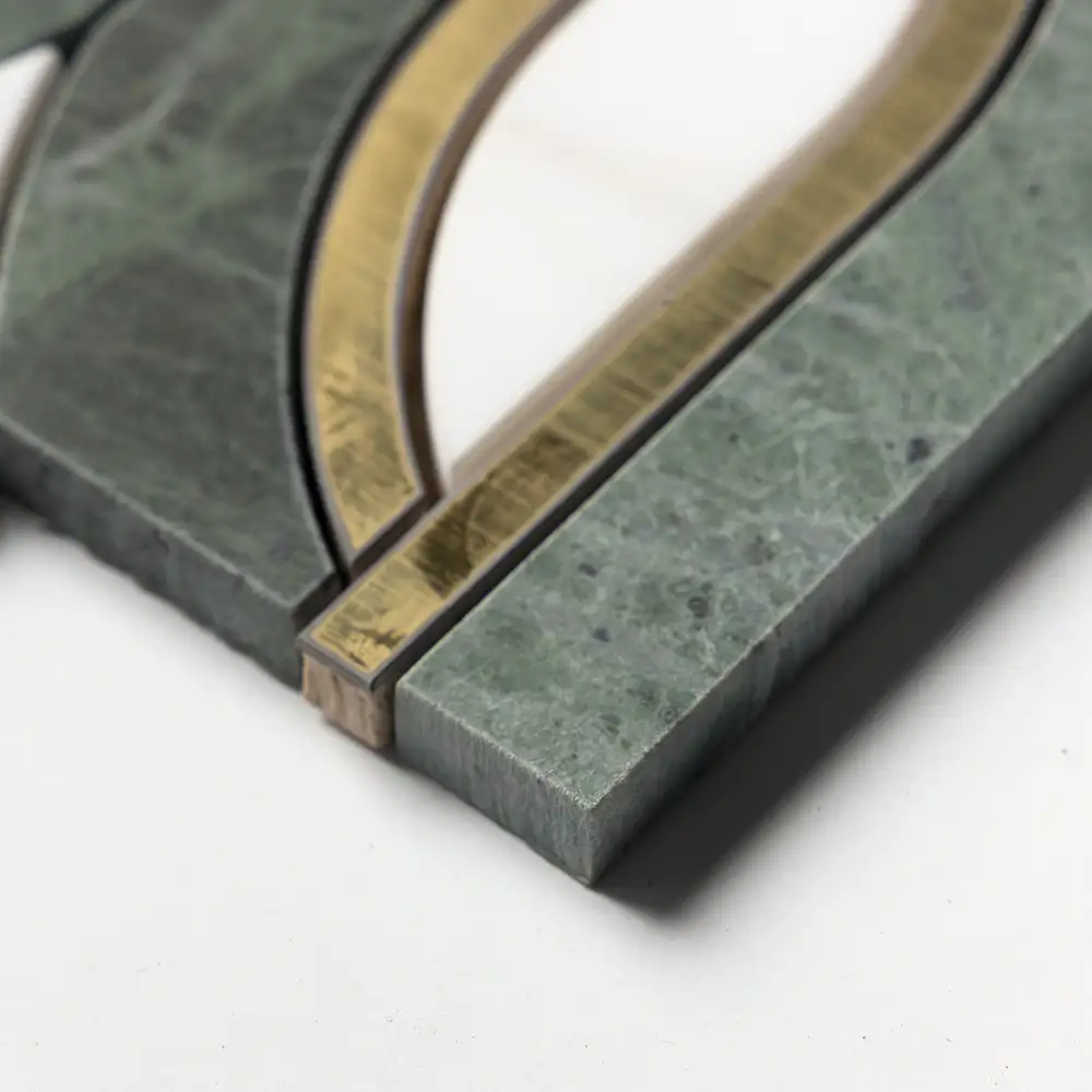 Verde Tia Honed Marble Butterfly Mosaic 7-13/16X11.75 Snow White Brass Verde Tia Honed - Image 3