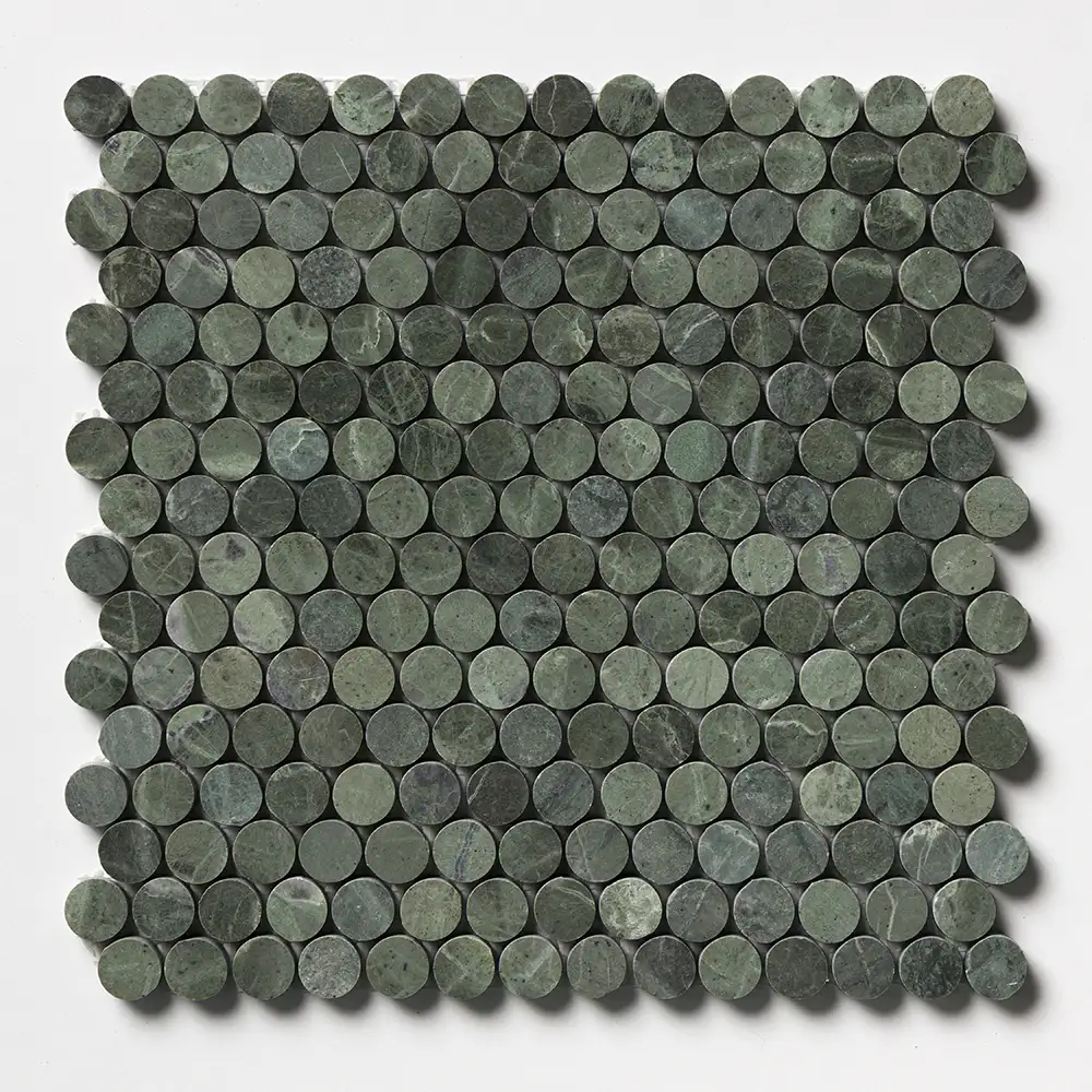 Verde Tia Honed Marble Penny Round Mosaic 11.25X11.75 Verde Tia Honed - Image 2