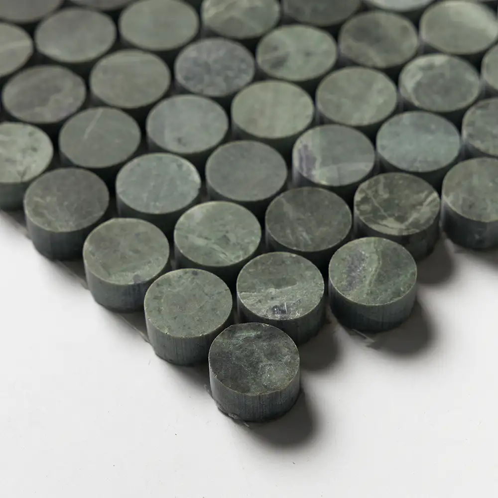 Verde Tia Honed Marble Penny Round Mosaic 11.25X11.75 Verde Tia Honed - Image 3