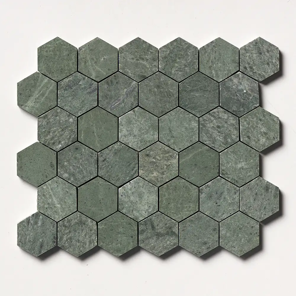 Verde Tia Honed Marble 2X2 Hexagon Mosaic 10-3/8X12 Verde Tia Honed - Image 3