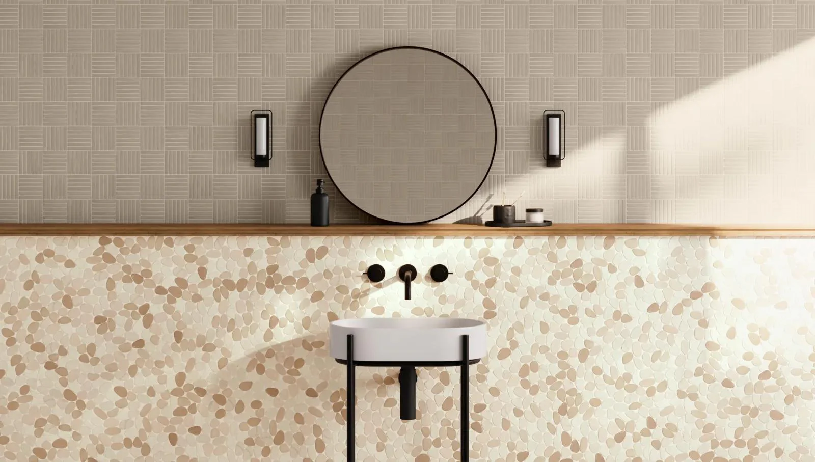 Waterbrook Sliced Pebble Stone Mosaic 12X12 White/Tan - Image 2