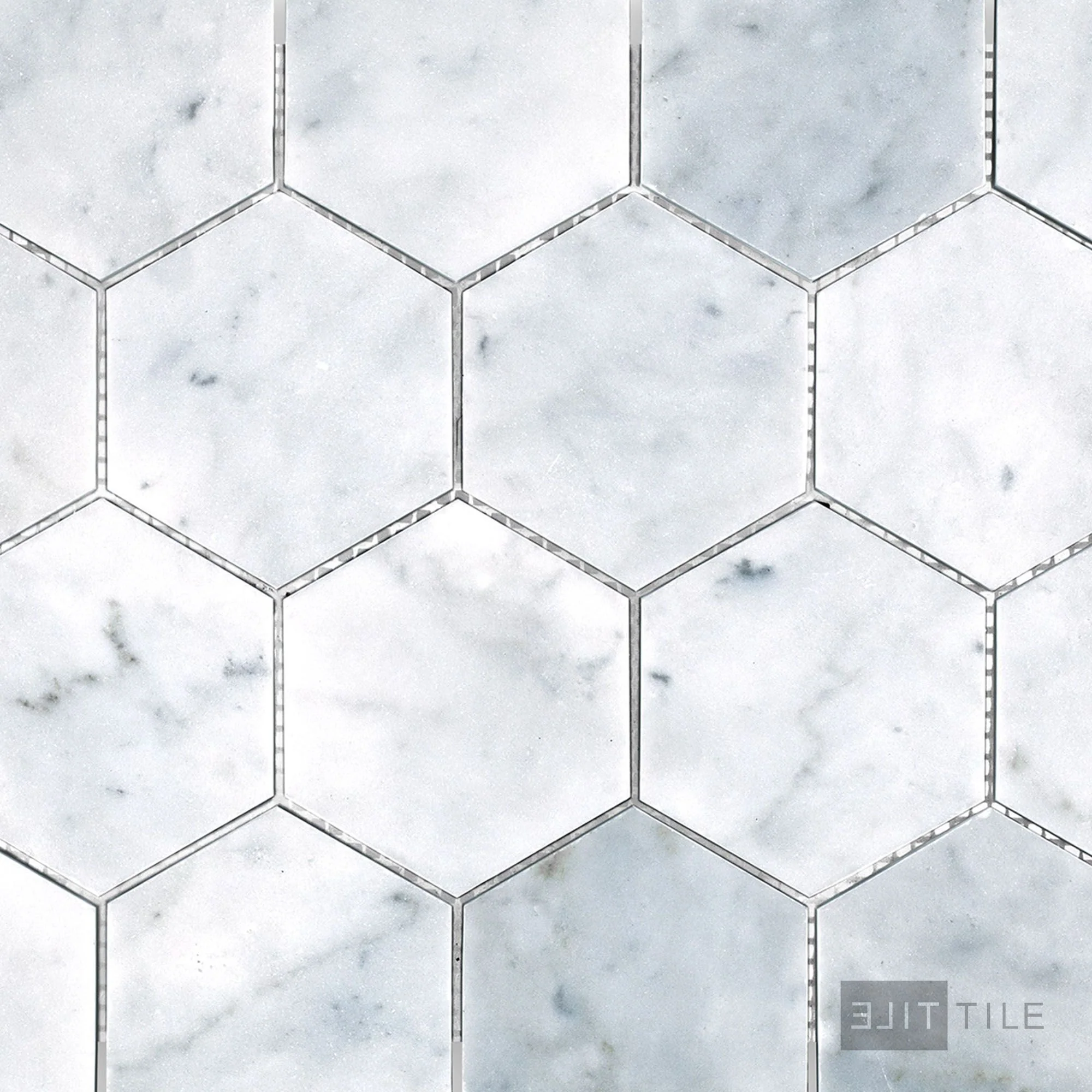 White Carrara Marble 3" Hexagon Honed Mosaic