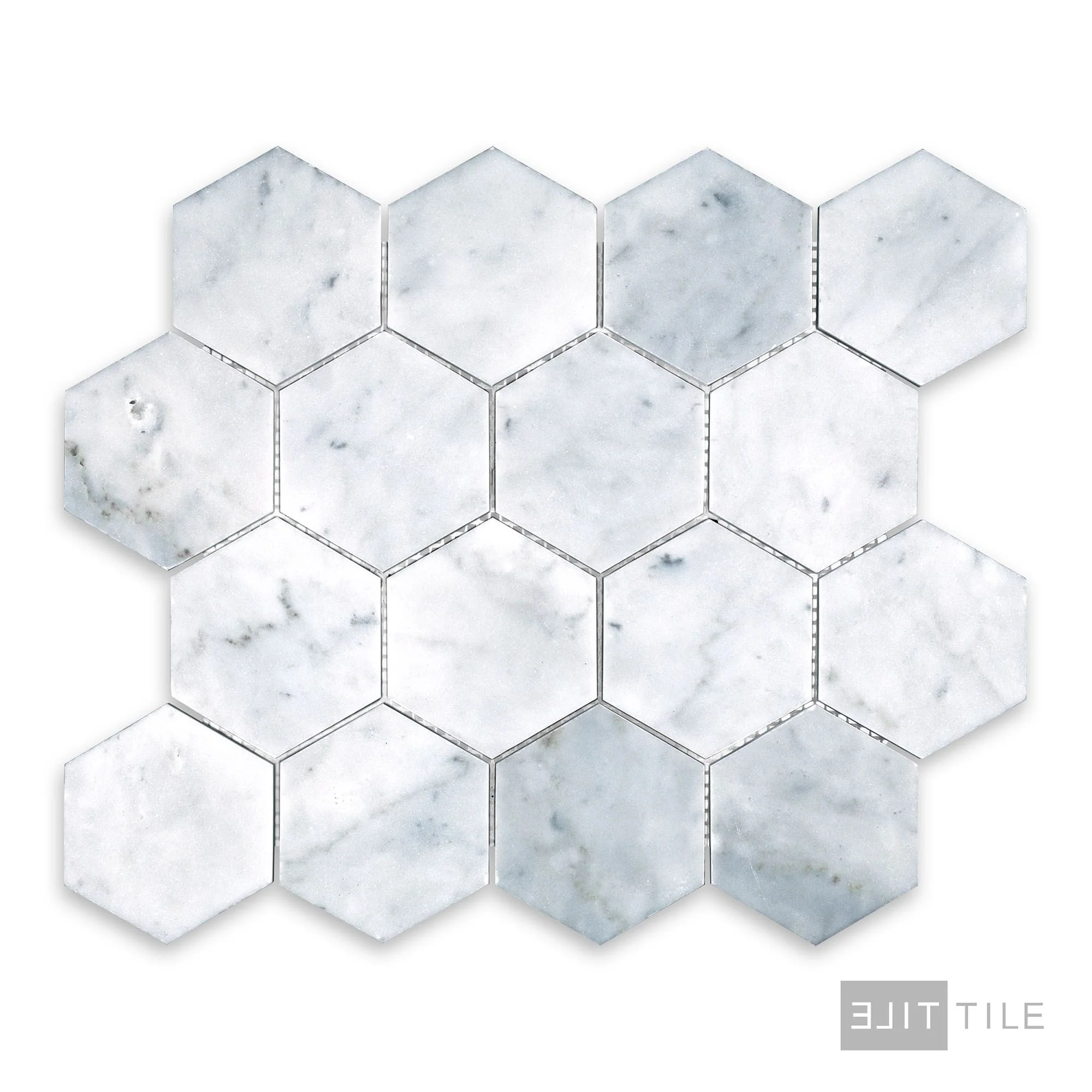 White Carrara Marble 3" Hexagon Honed Mosaic - Image 2