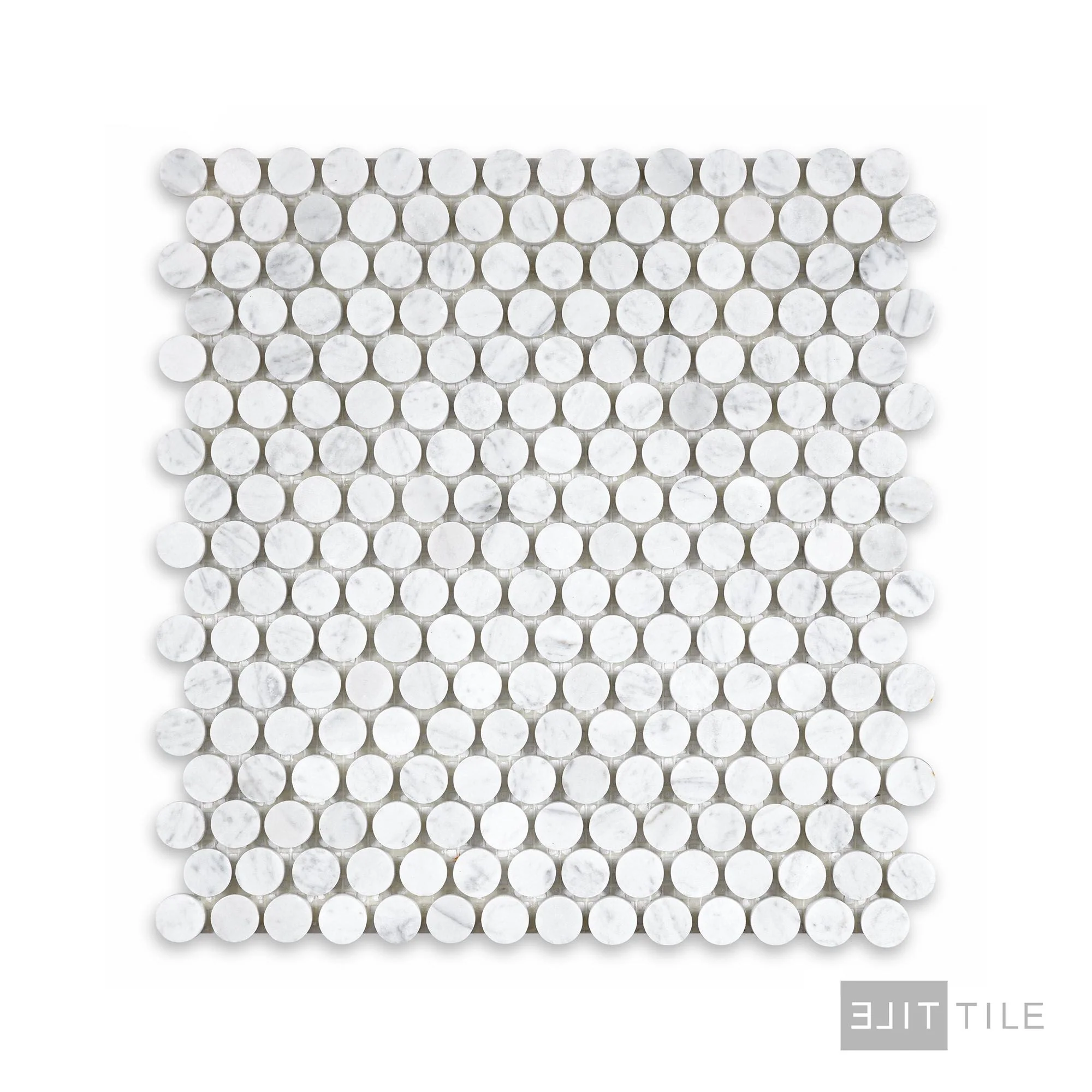 White Carrara Marble Penny Round Honed Mosaic - Image 2