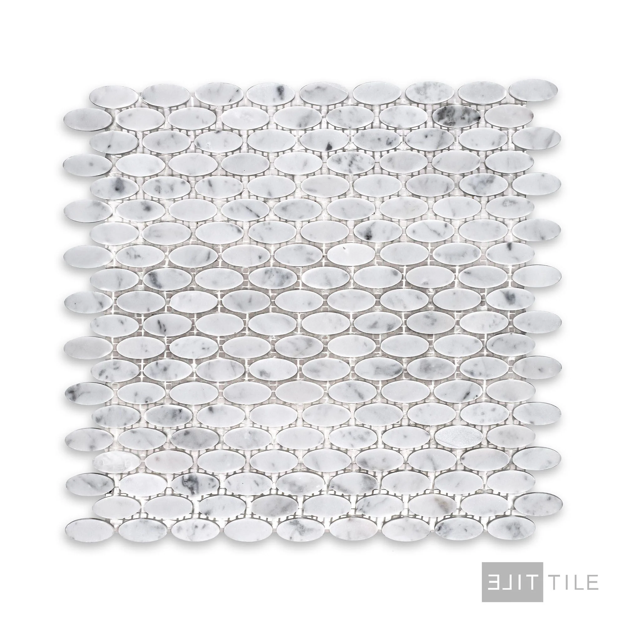 White Carrara Marble Oval Honed Mosaic - Image 2
