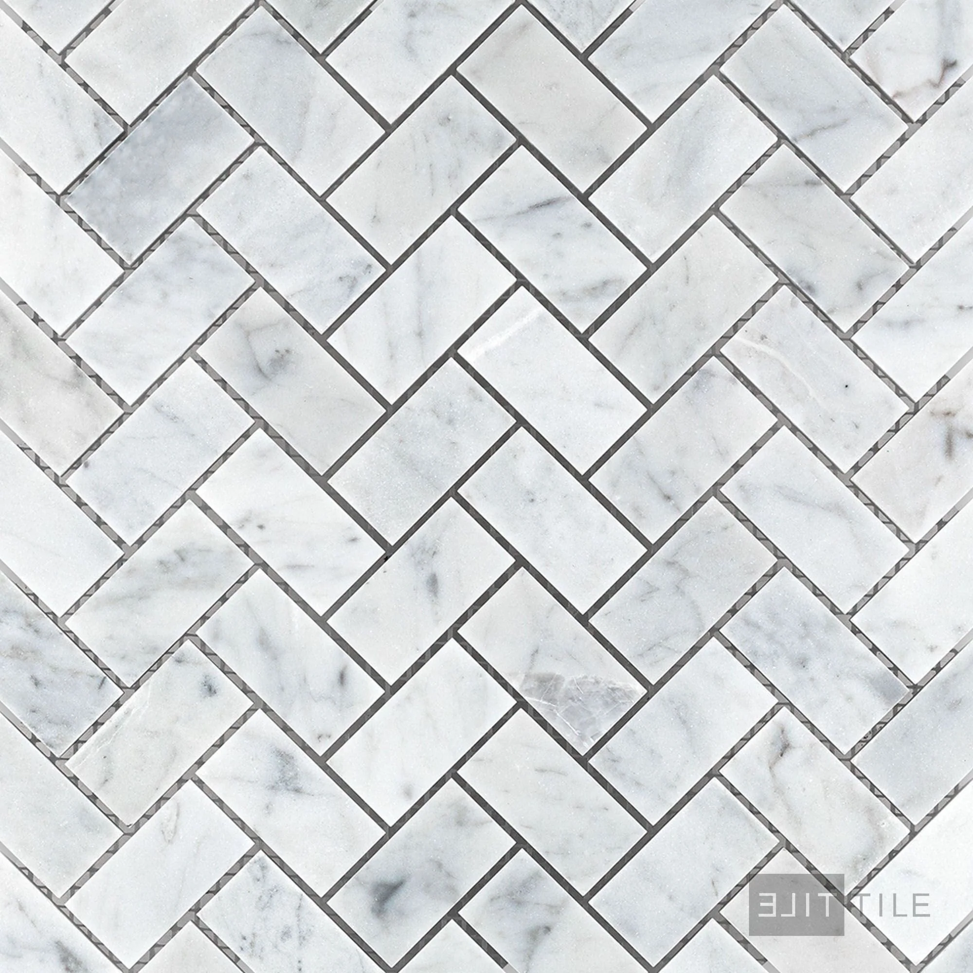White Carrara Marble 1X2 Herringbone Honed Mosaic