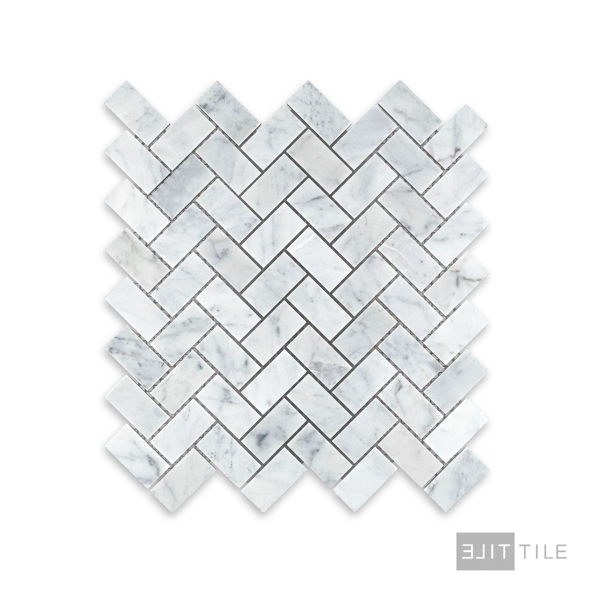 White Carrara Marble 1X2 Herringbone Honed Mosaic - Image 2