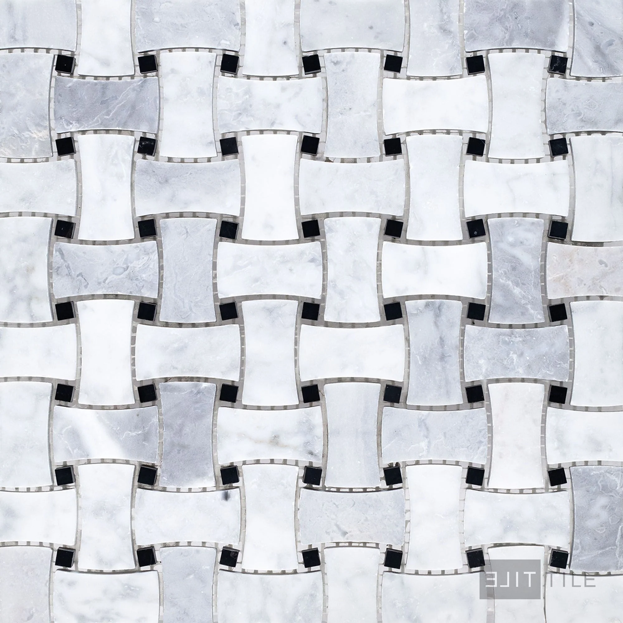 White Carrara Marble Dogbone Basketweave Honed Mosaic