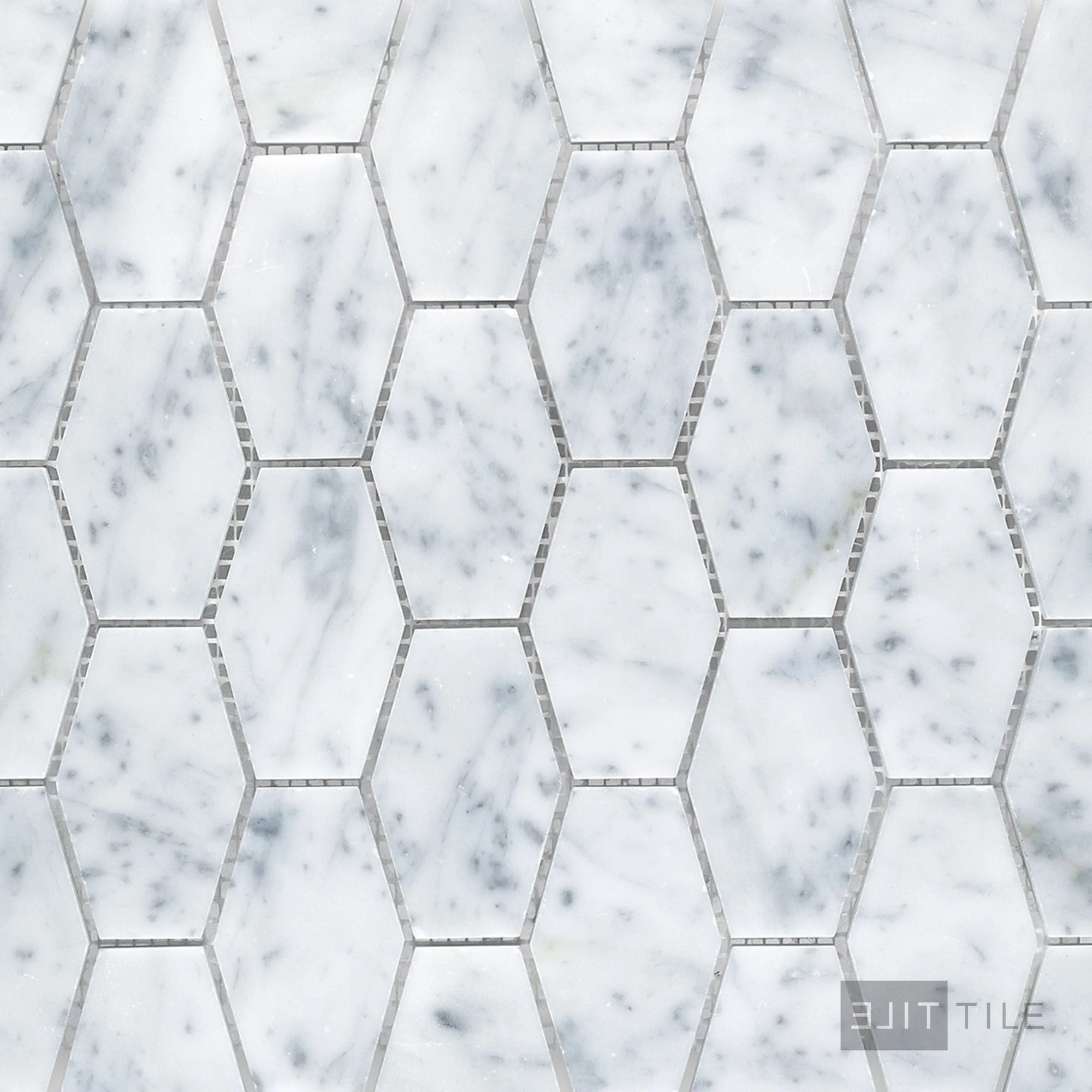 White Carrara Marble Elongated Hexagon Honed Mosaic