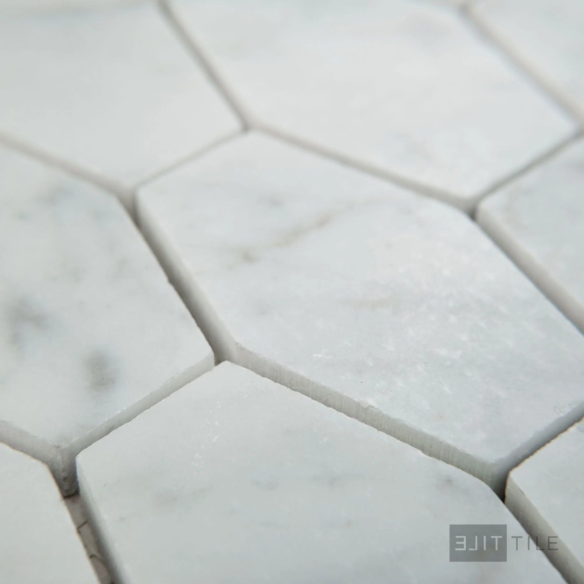 White Carrara Marble Elongated Hexagon Honed Mosaic - Image 3