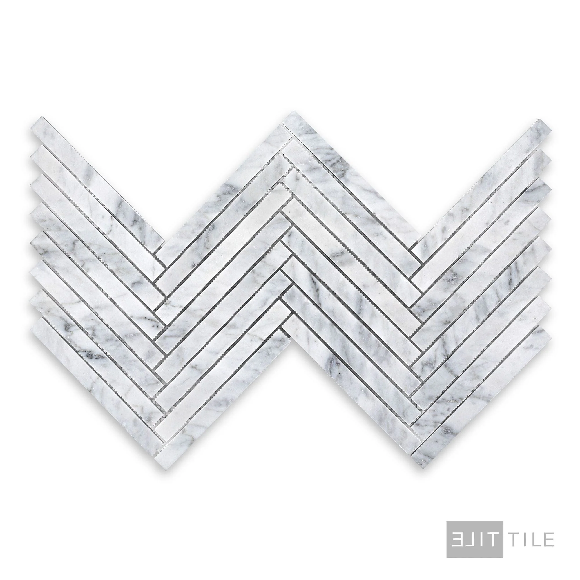 White Carrara Marble 5/8X6 Herringbone Honed Mosaic - Image 2