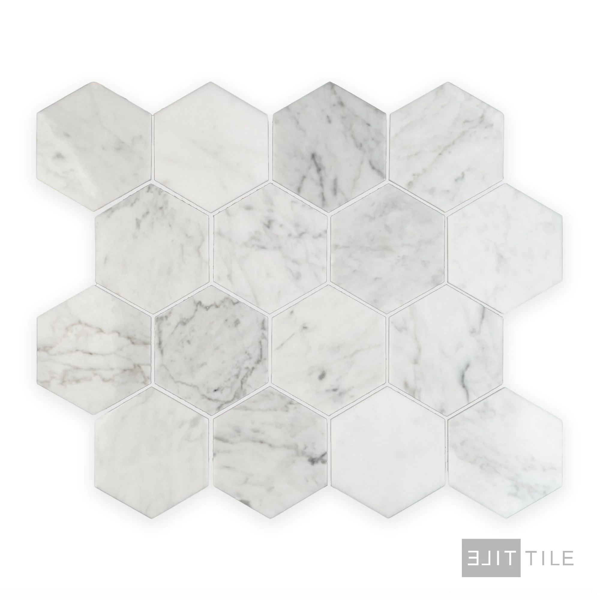White Carrara Marble 3" Hexagon Polished Mosaic - Image 2