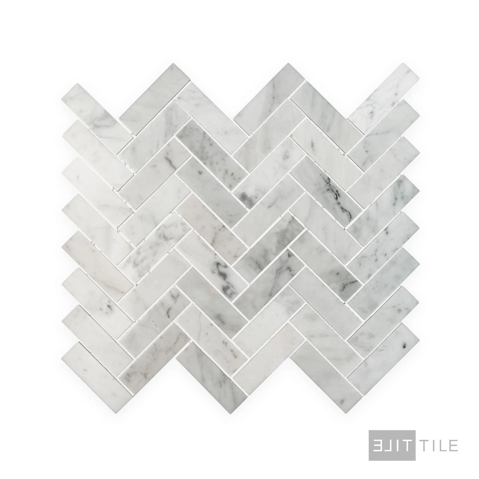 White Carrara Marble 1X3 Herringbone Polished Mosaic - Image 2