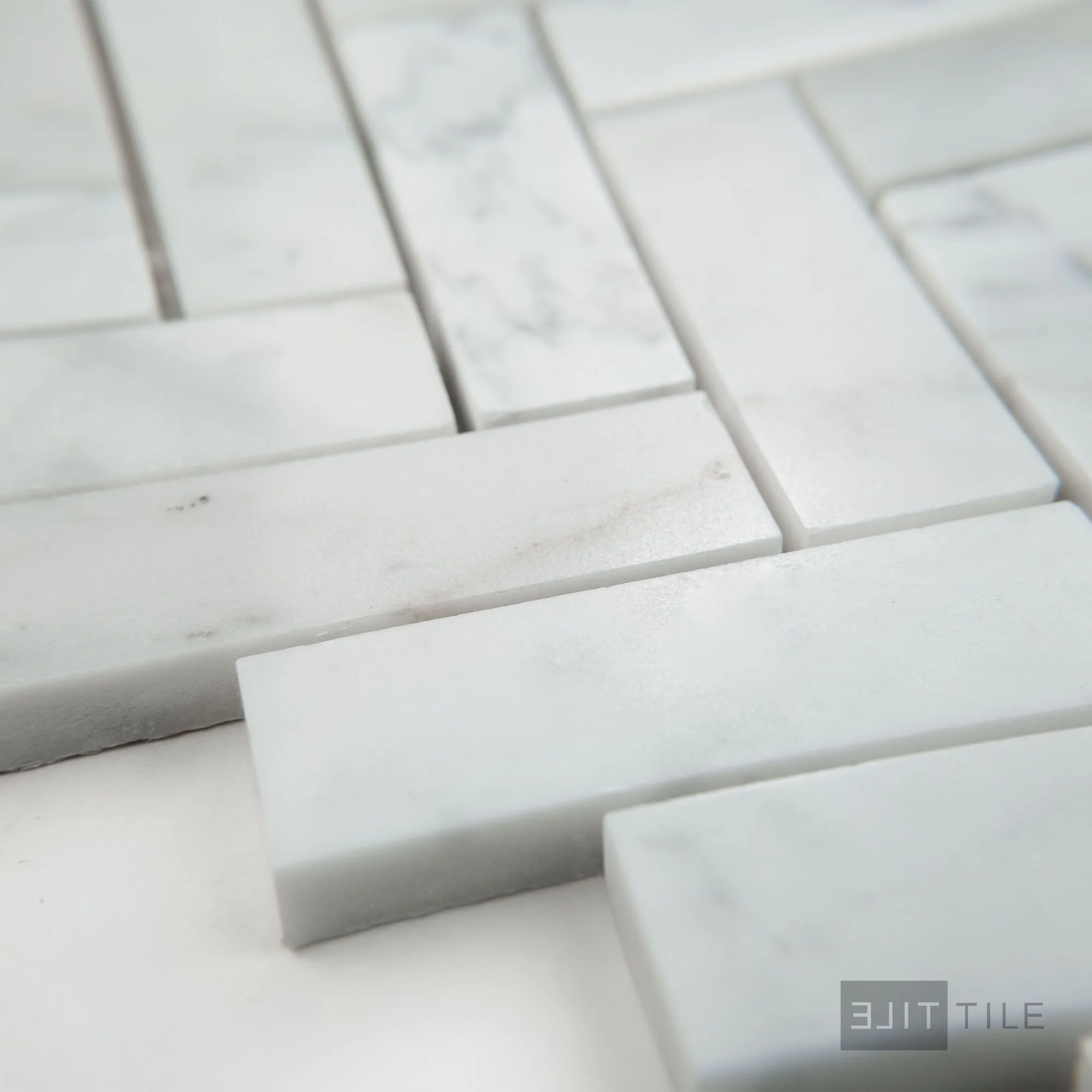 White Carrara Marble 1X3 Herringbone Polished Mosaic - Image 3