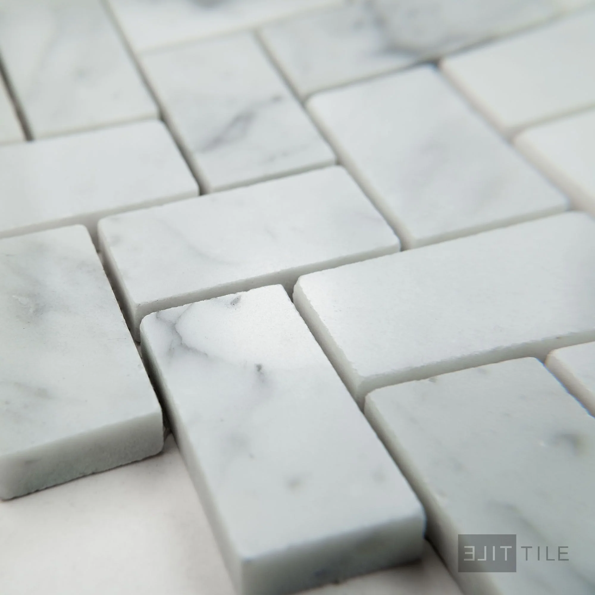 White Carrara Marble 1X2 Herringbone Polished Mosaic - Image 3