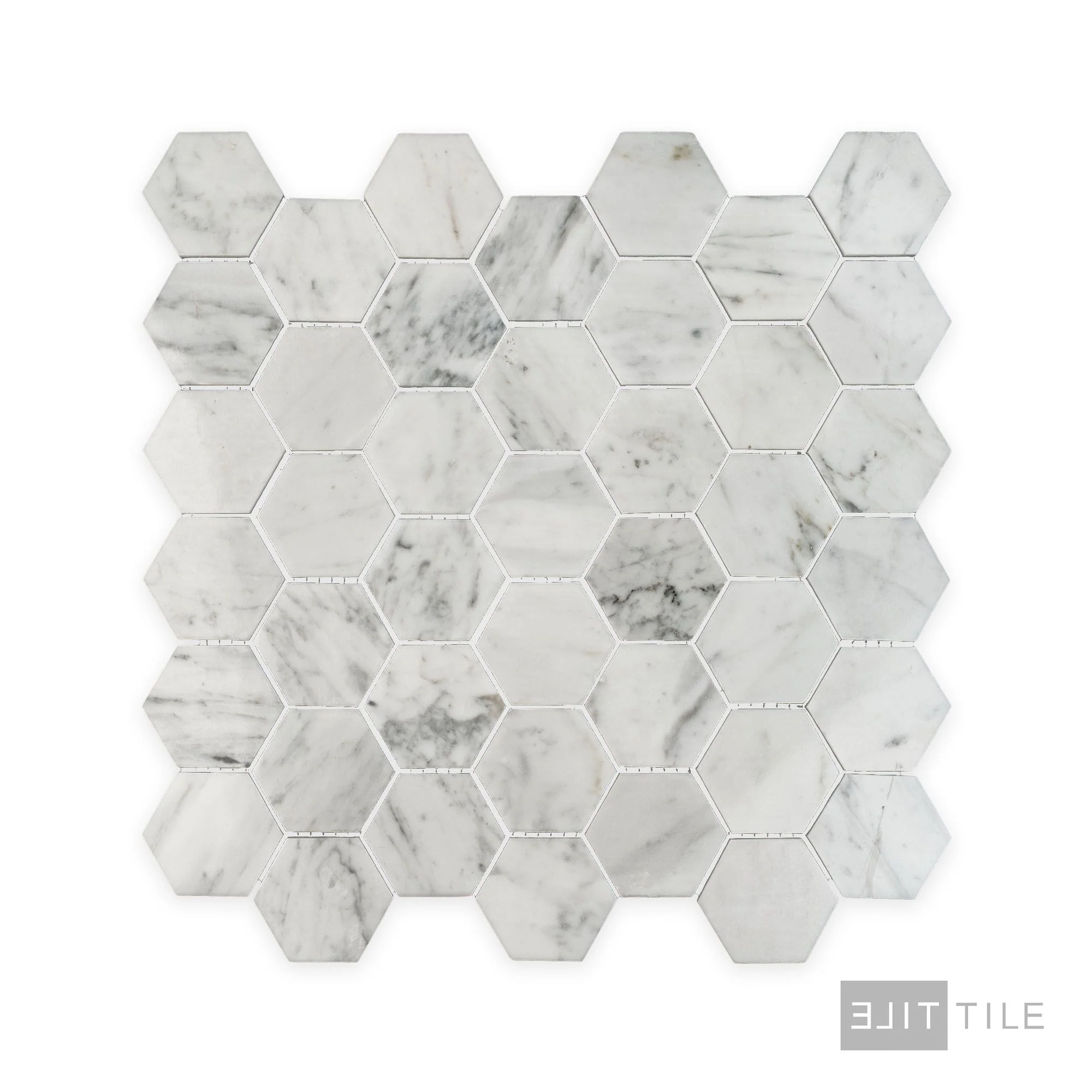White Carrara Marble 2" Hexagon Polished Mosaic - Image 2