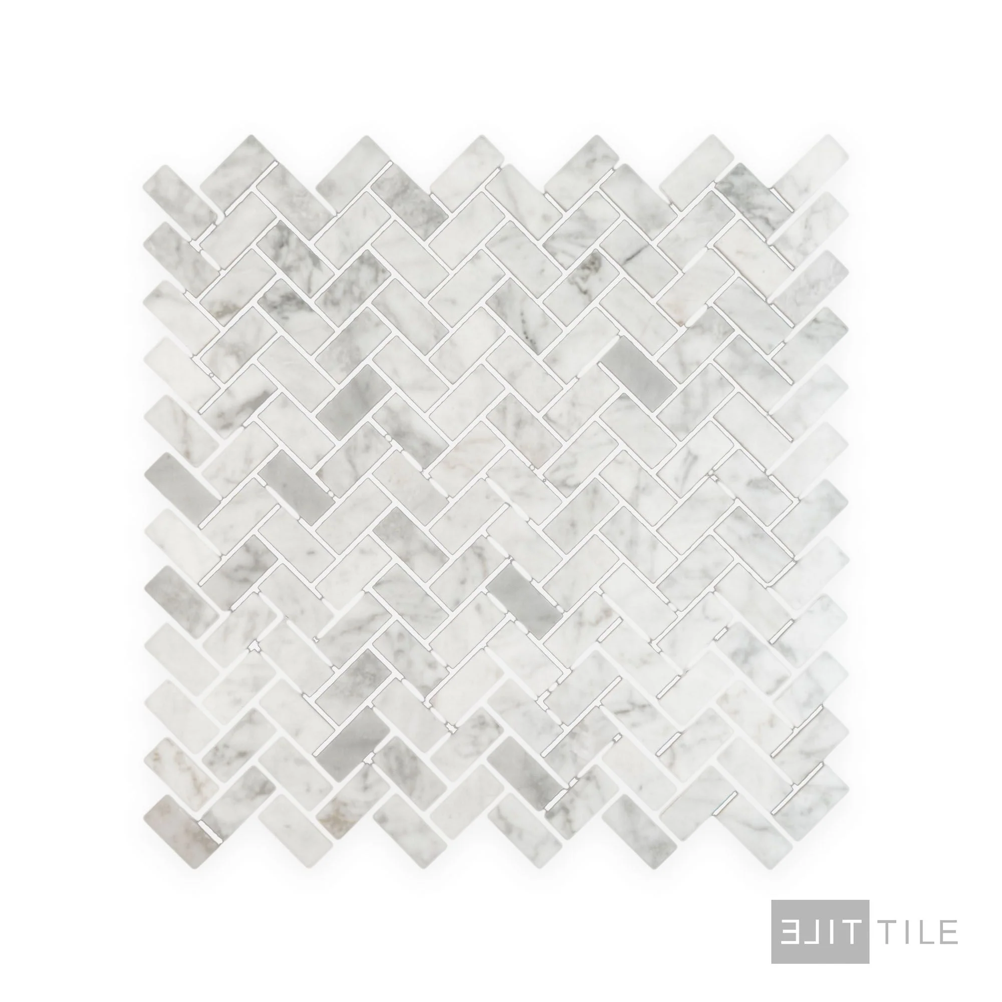 White Carrara Marble 5/8X1-1/4 Herringbone Polished Mosaic - Image 2