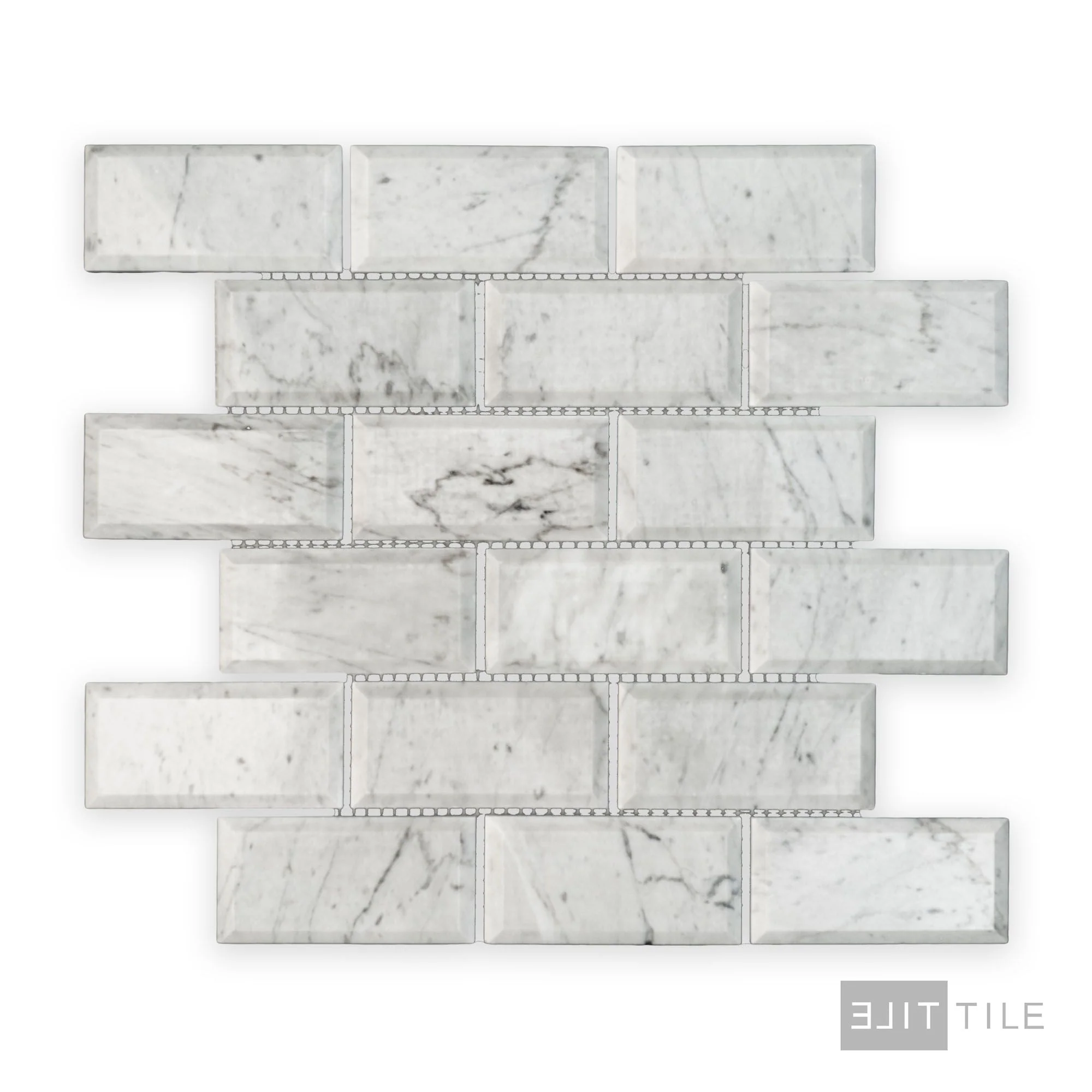 White Carrara Marble 2X4 Brick Beveled Polished Mosaic - Image 2
