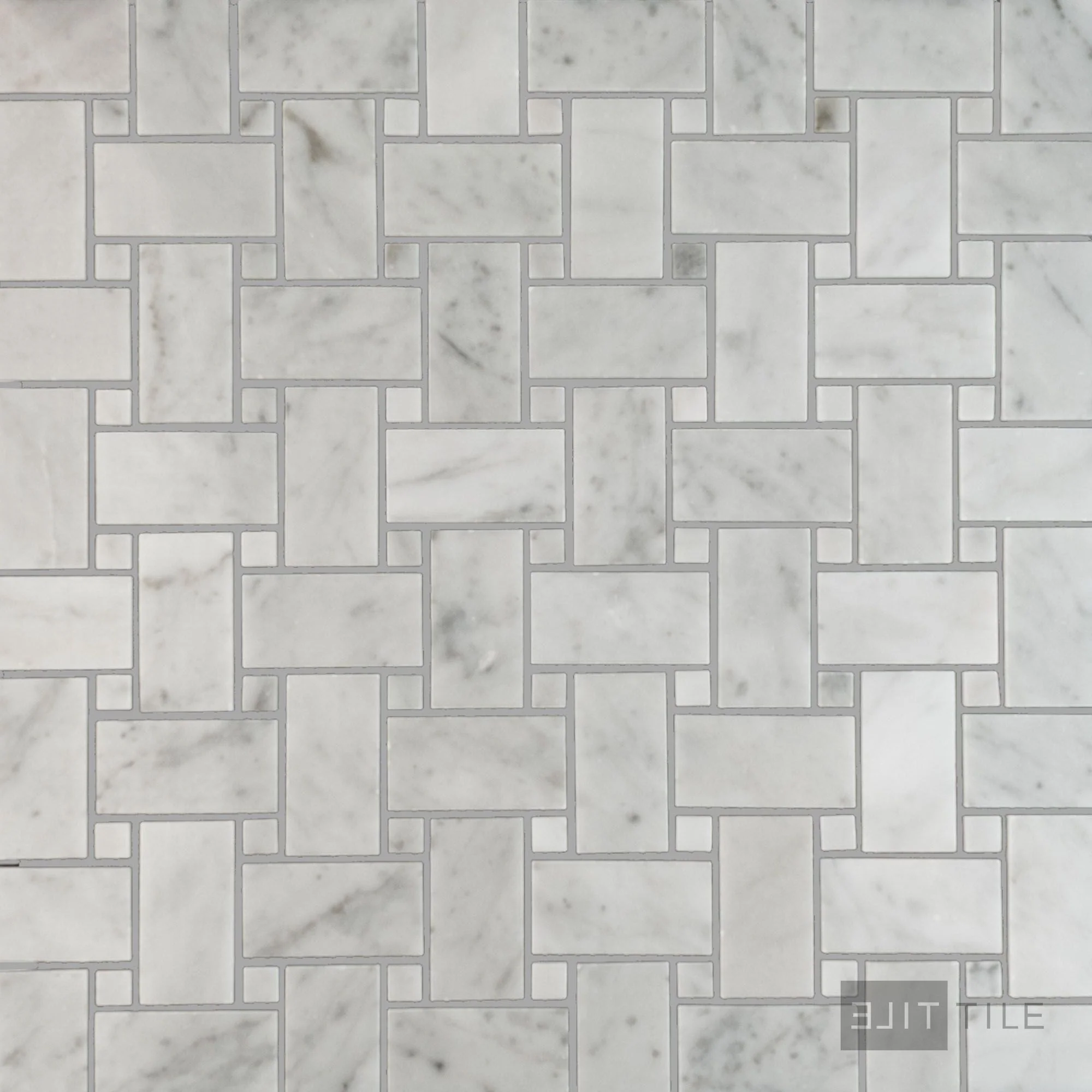 White Carrara Marble Basketweave W/ White Dot Polished Mosaic