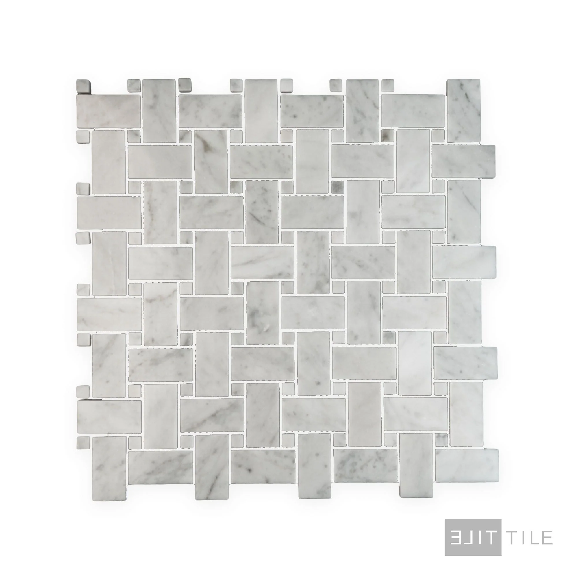 White Carrara Marble Basketweave W/ White Dot Polished Mosaic - Image 2