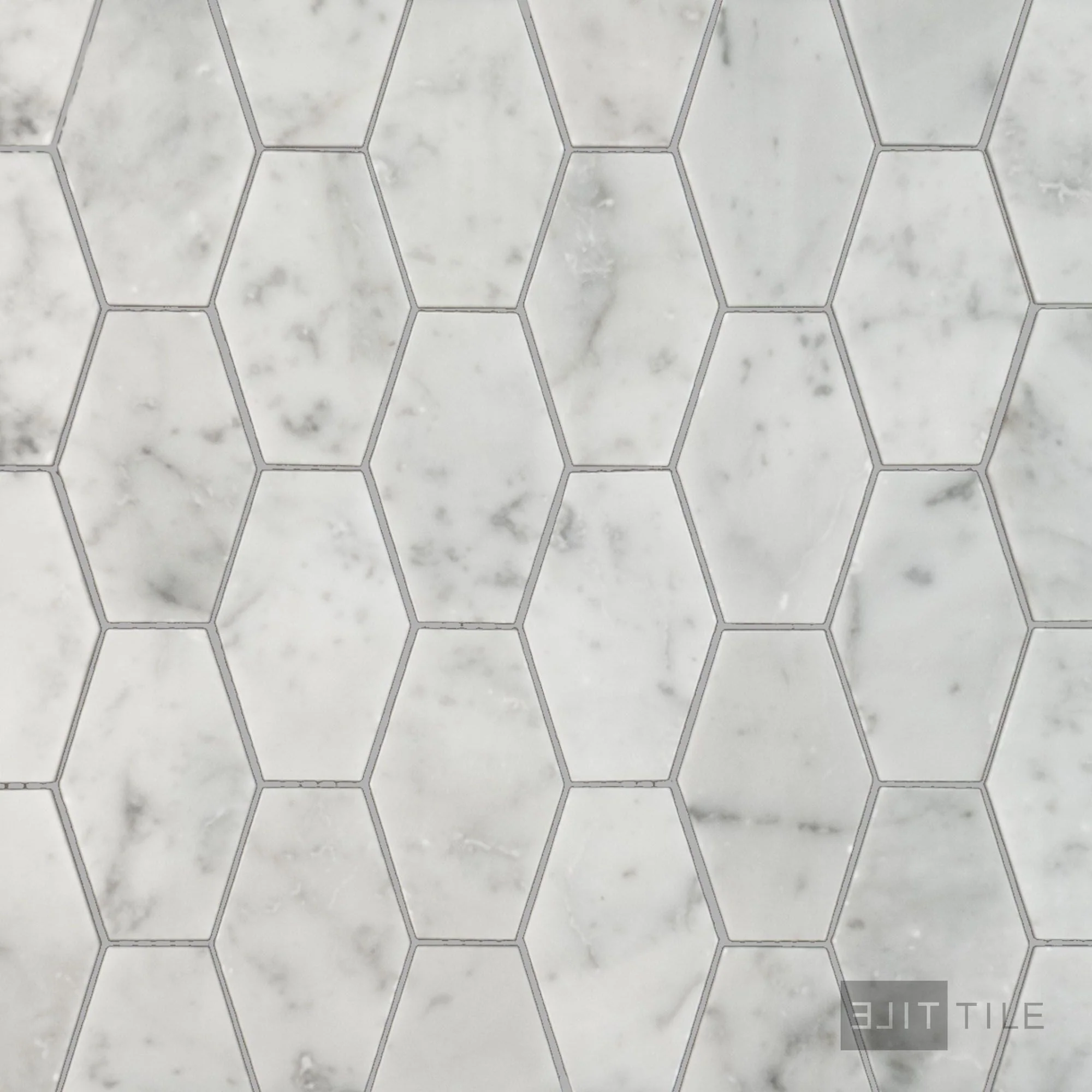 White Carrara Marble Elongated Hexagon Polished Mosaic