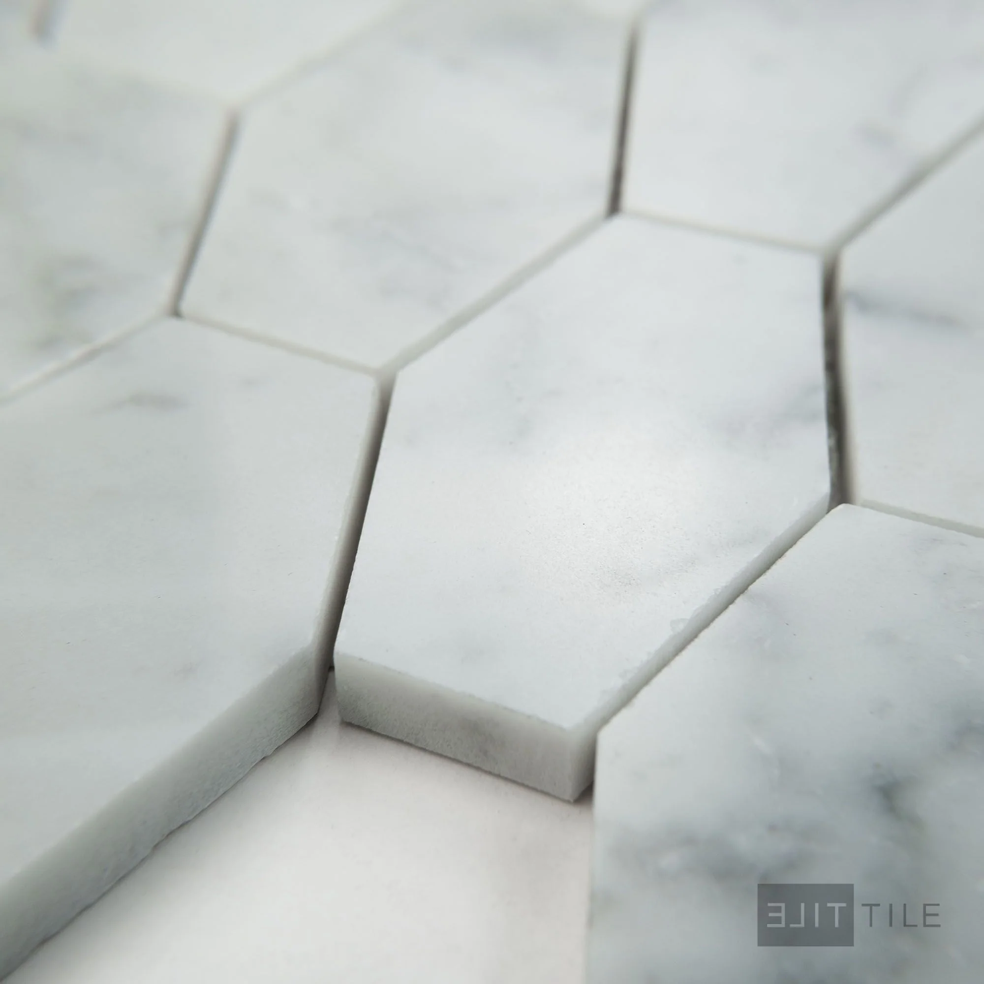 White Carrara Marble Elongated Hexagon Polished Mosaic - Image 3
