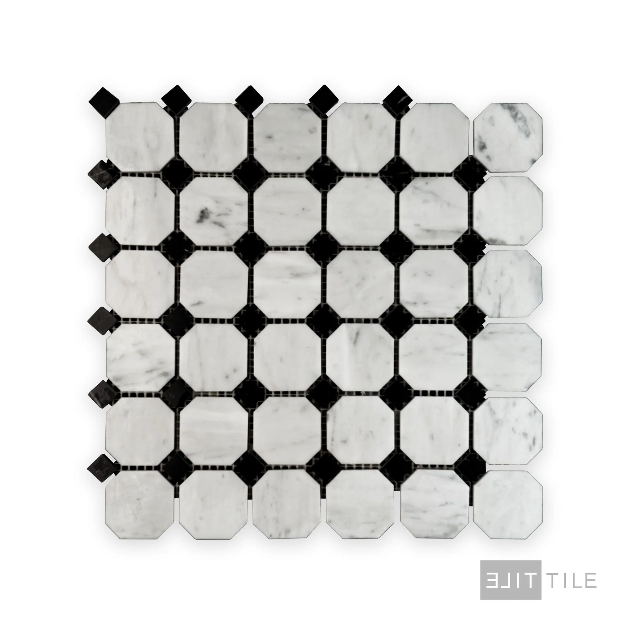 White Carrara Marble Octagon W/ Negro Marquina Polished Mosaic - Image 2