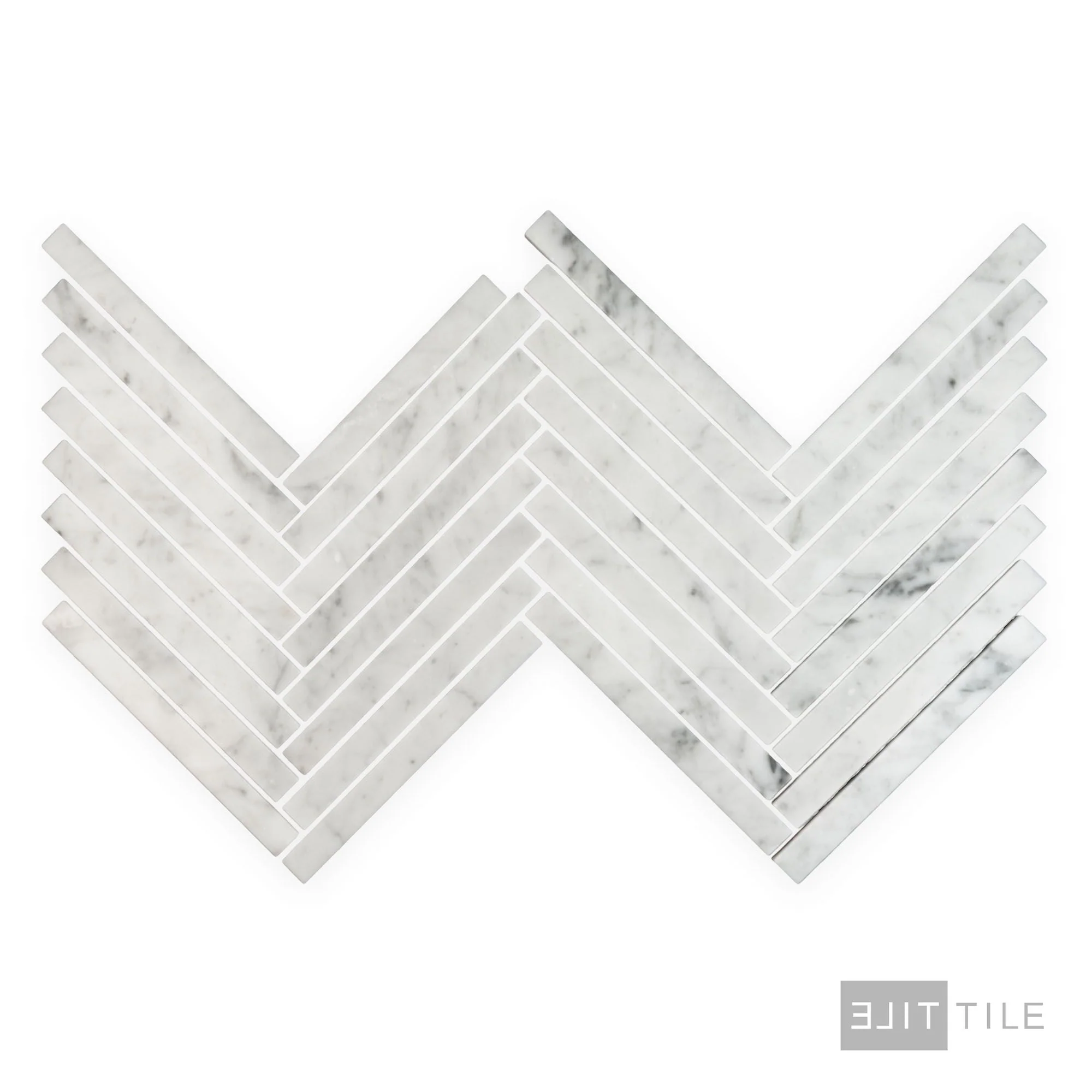 White Carrara Marble 5/8X6 Herringbone Polished Mosaic - Image 2