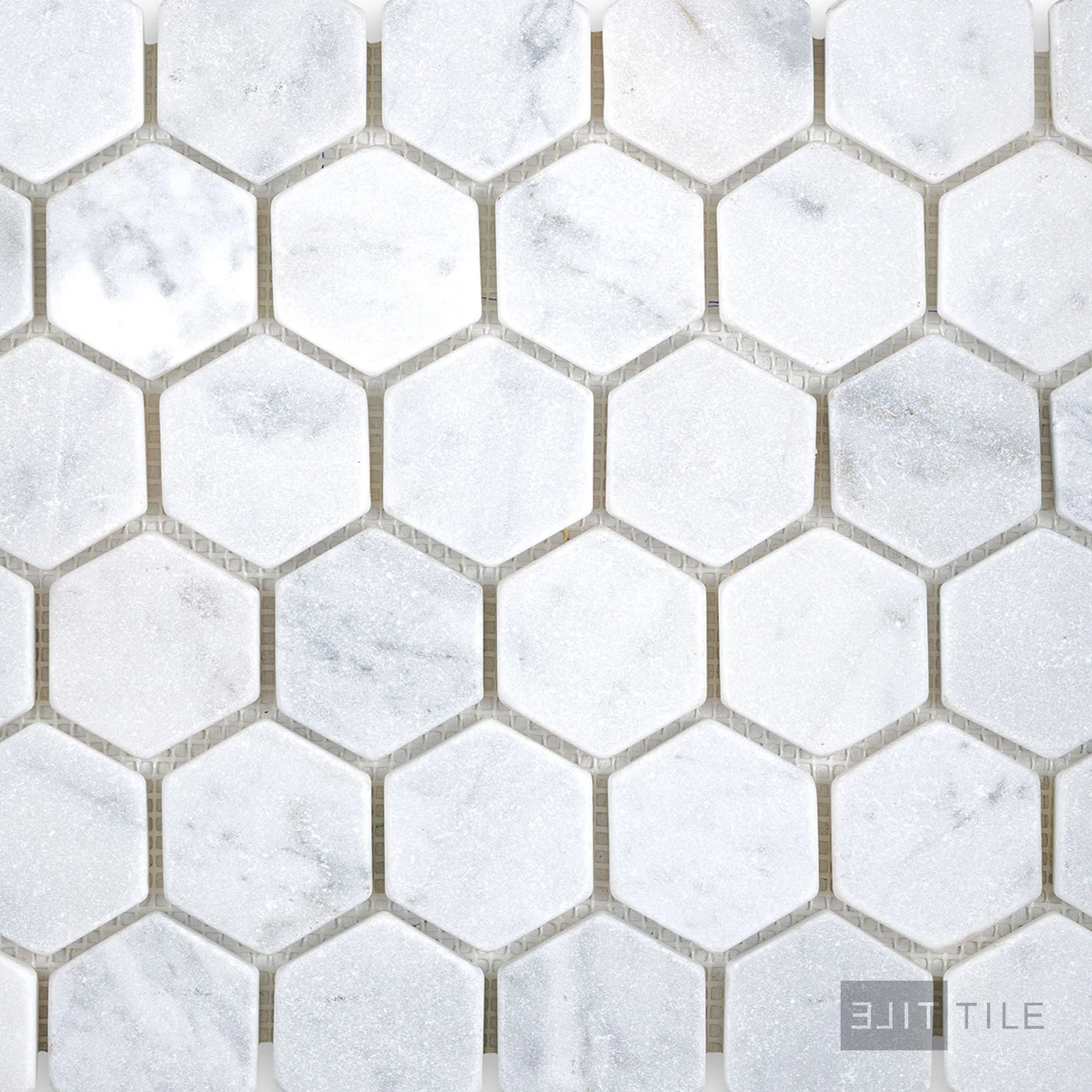 White Carrara Marble 2" Hexagon Tumbled Mosaic