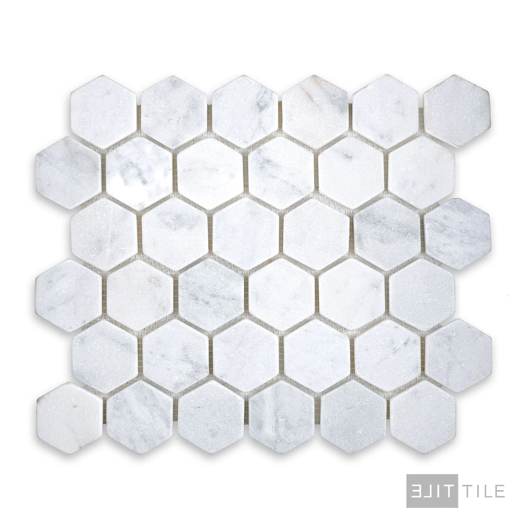 White Carrara Marble 2" Hexagon Tumbled Mosaic - Image 2