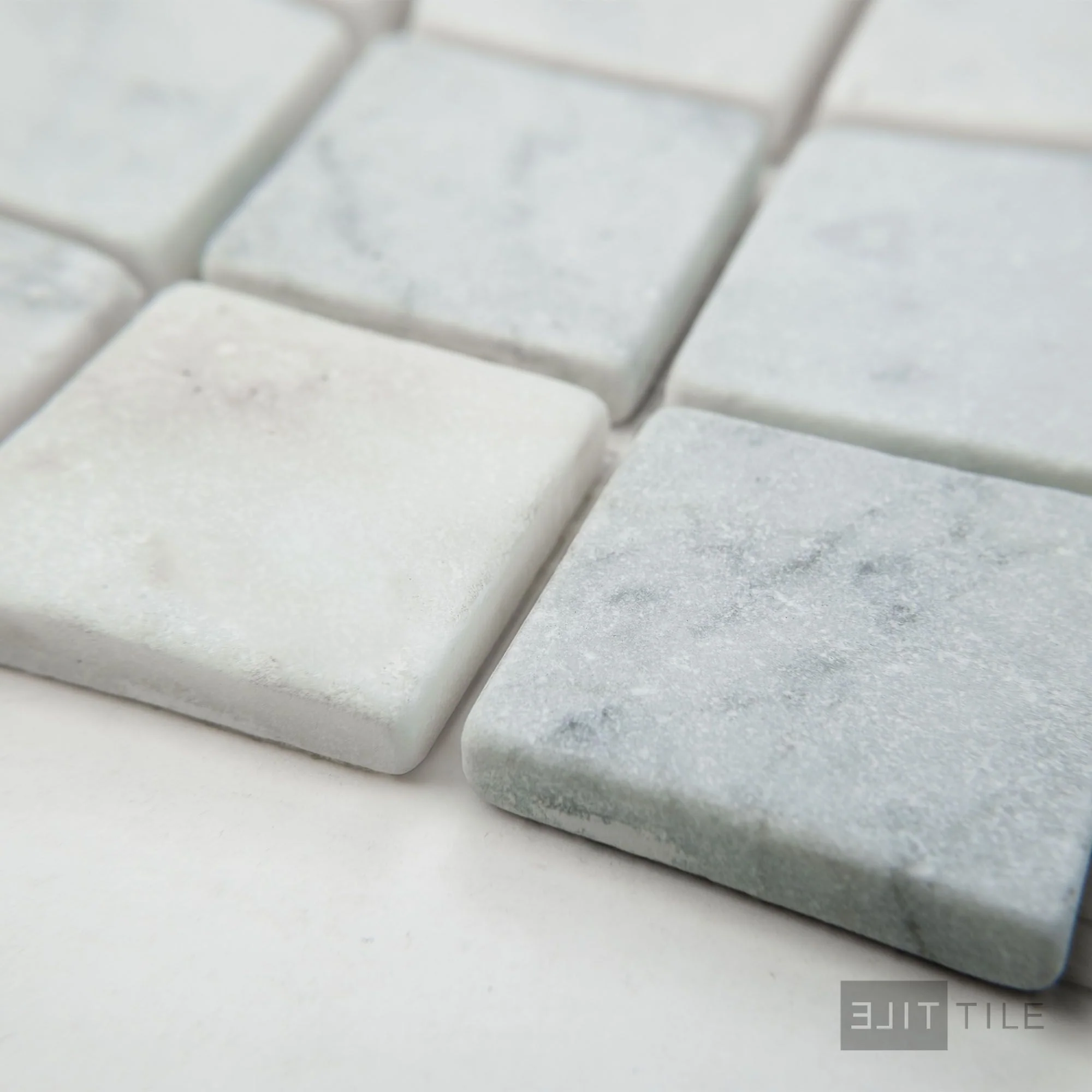 White Carrara Marble 2" Square Tumbled Mosaic - Image 3